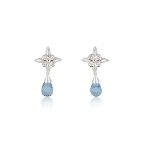White Gold Diamond and Blue Topaz Drop Earrings